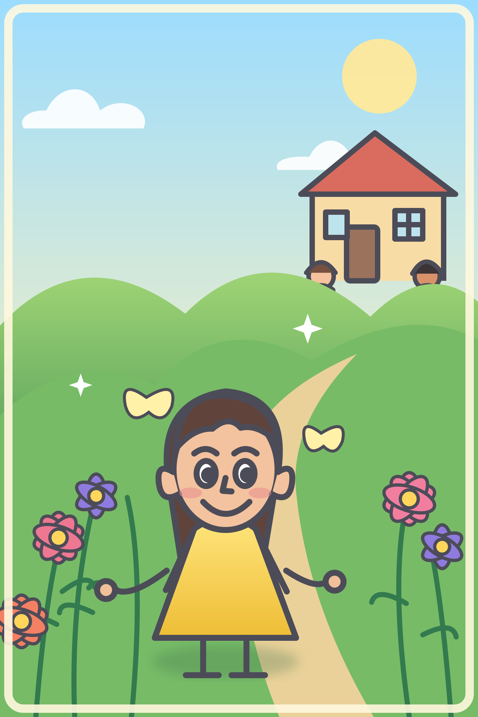 Illustration de Nora au milieu des fleurs